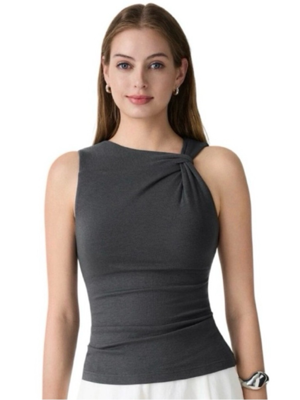 OGL Sweat-Wicking Asymmetrical Knotted Bra Tank - Deep Grey